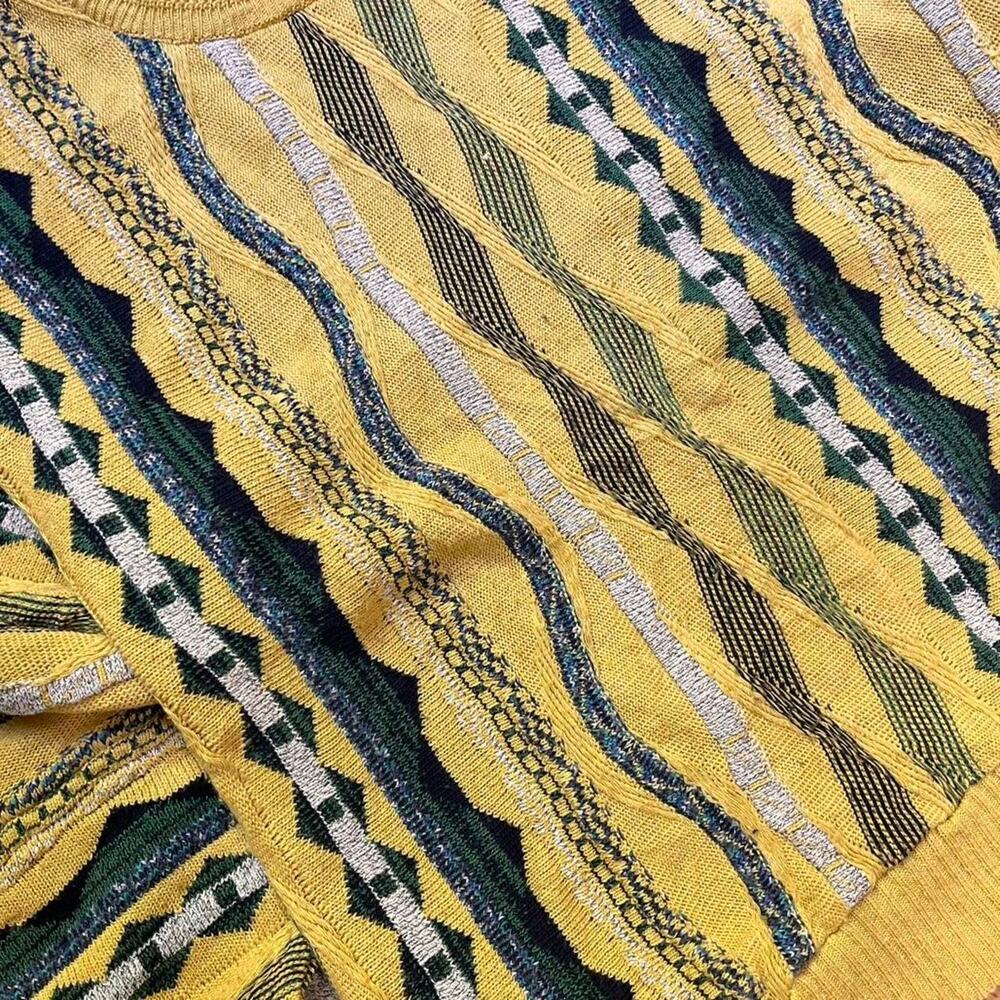 VTG 90s Coogi Style Glen Janet Yellow Cotton Knit Swe… - Gem
